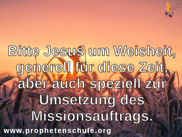 Bitte Jesus um Weisheit,zur Umsetzung des Missionsauftrags.